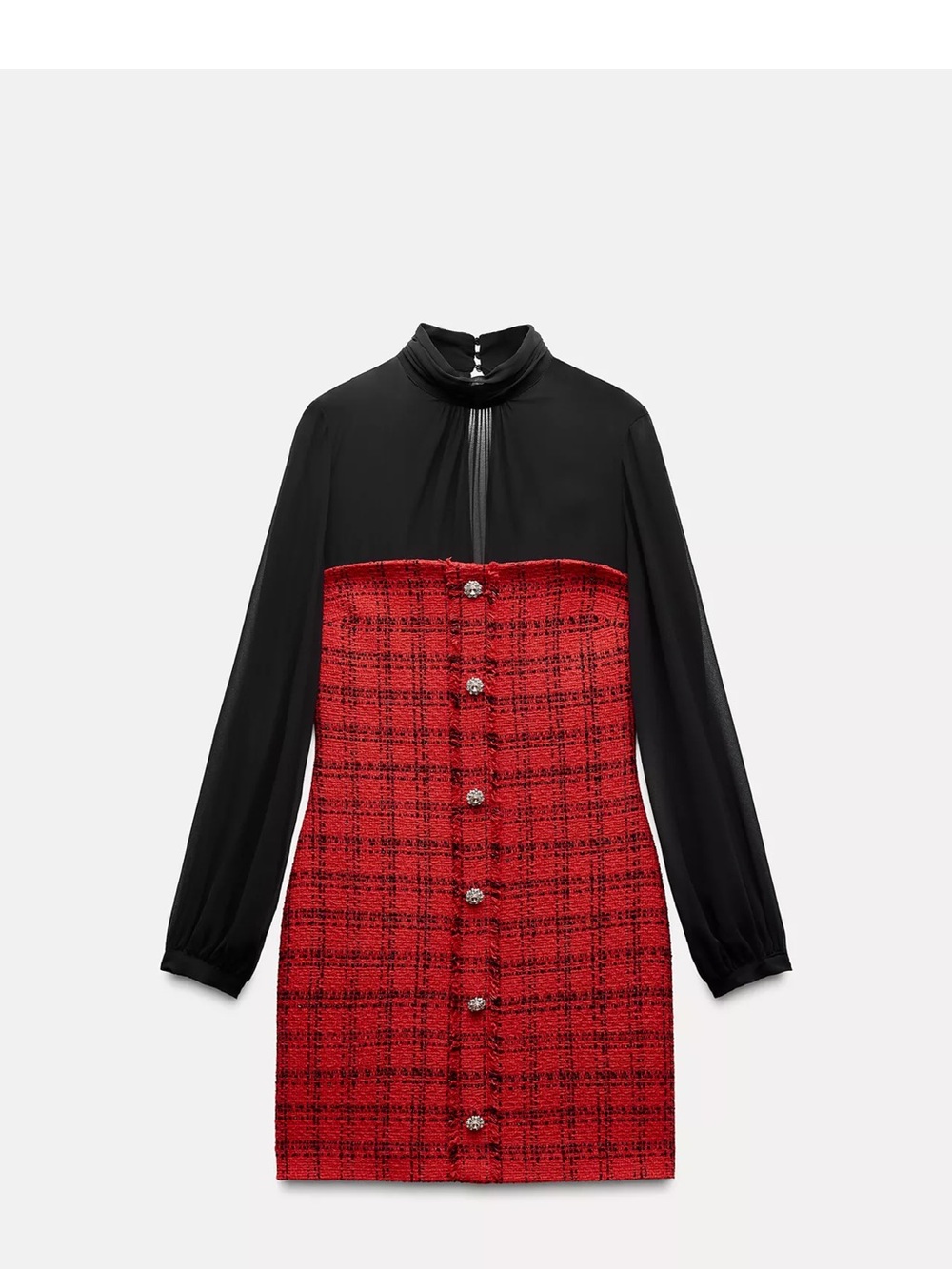 Zara Black & Red Tweed Button-Front Dress
